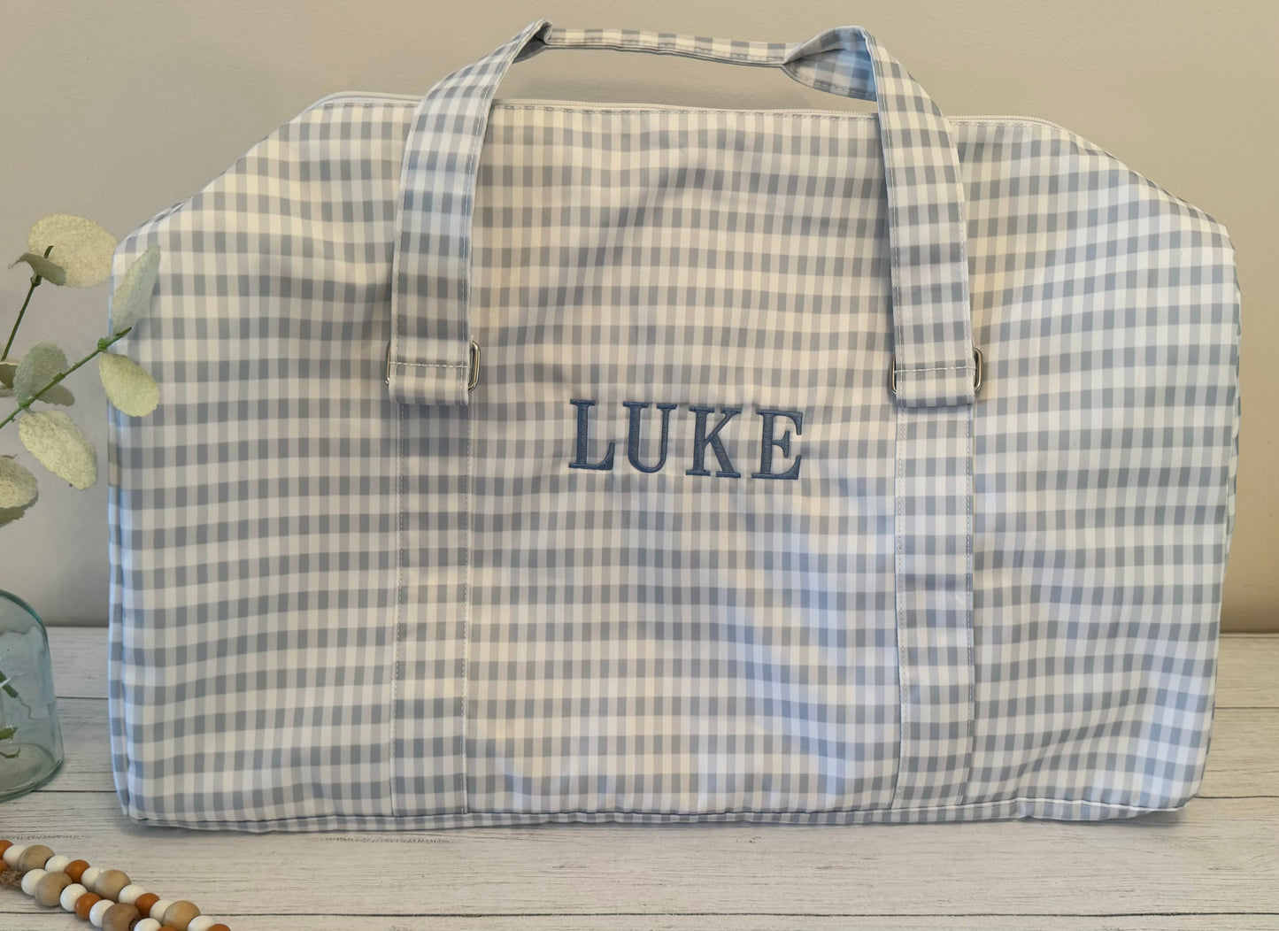 Blue Gingham Duffle Bag